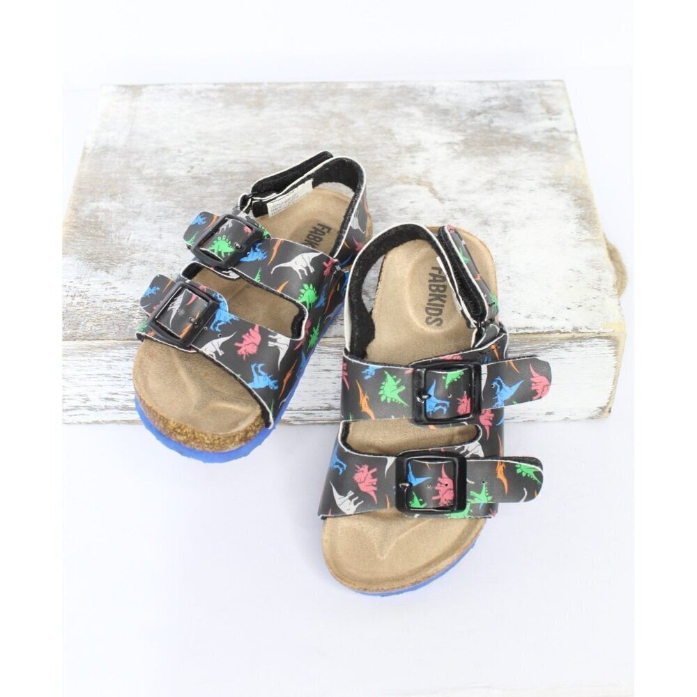 Fabkids Dinosaurs Sandals Unisex Size 6 Black Faux Leather Buckles Cushioned‎